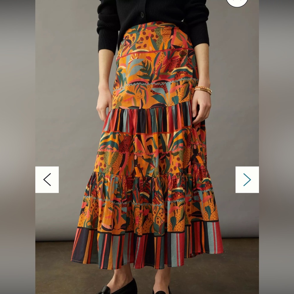 Farm Rio Isabella Tiered Maxi Skirt Leopard Animal Woman's s
